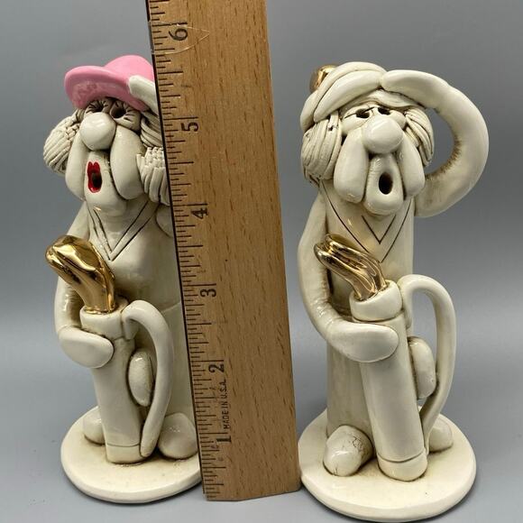 Tweeples World Ceramic Lady Golfer Joe Peck. whimsical Also a whistle. Set of 2 - Picture 6 of 10